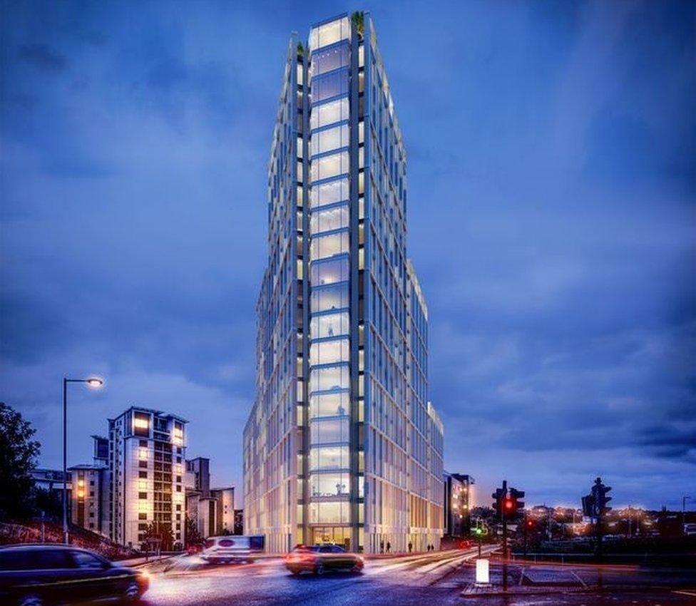 Artist's impression of a £60m skyscraper on the Gateshead Quayside