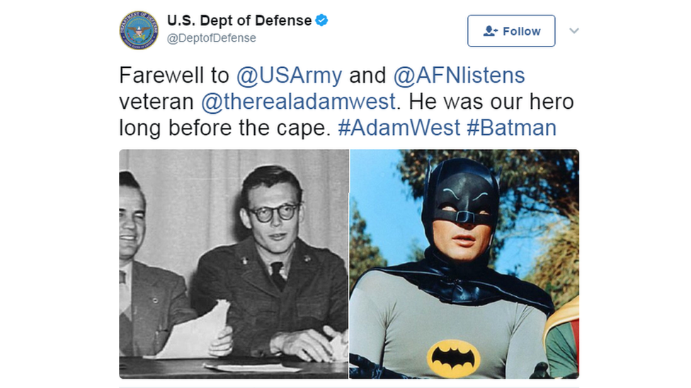 Tweet from US defence department