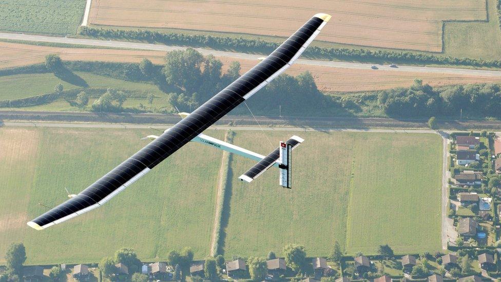 Solar Impulse 2 fling over fields and towns