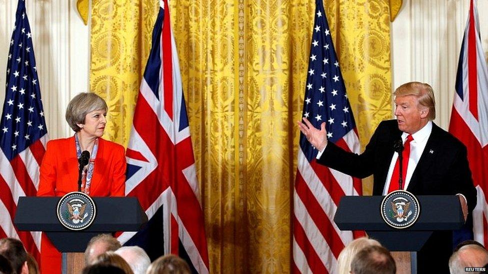 Theresa May and Donald Trump during the prime minister's visit to Washington in January 2017