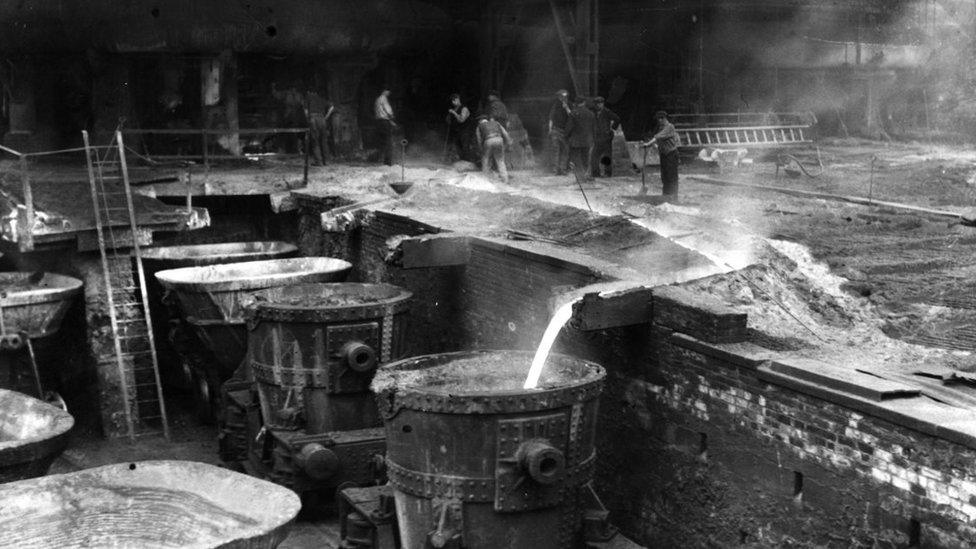 men at work at the steel works in the 1930s