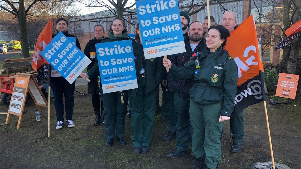 Ambulance workers striking in Leeds