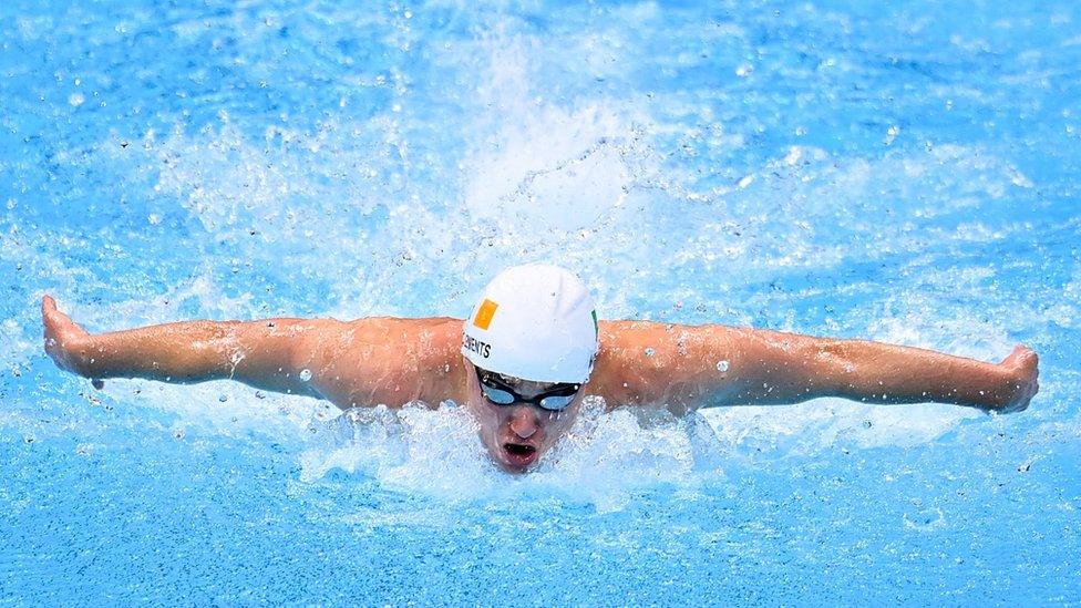 Barry McClements competing in the Men's S9 100 metre Butterfly heats at the Tokyo 2020 Paralympic Games