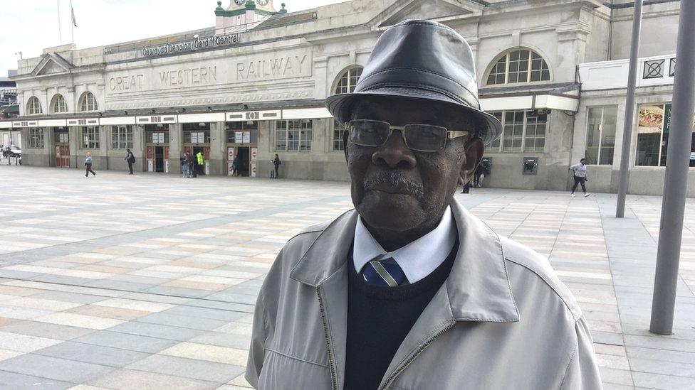 Percy outside Cardiff Central Station