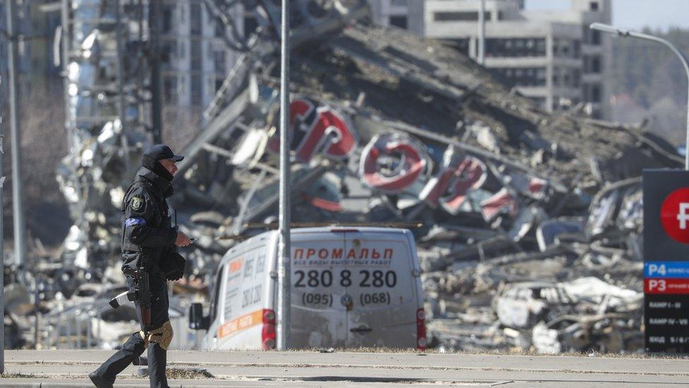 The ruins of a shopping centre in Kyiv