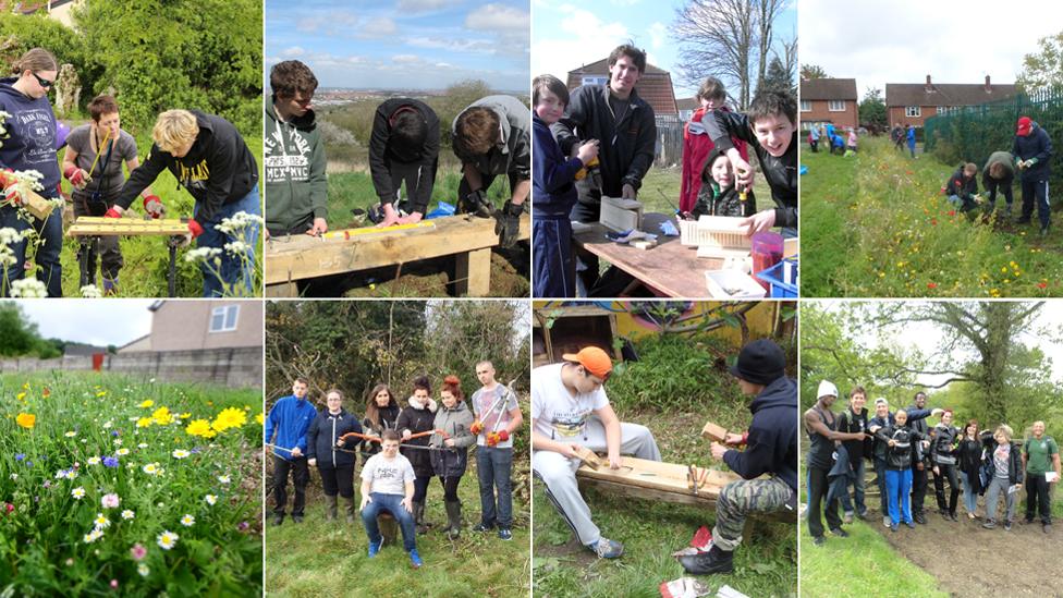 A composite image of young people working on projects with Avon and Gloucestershire Wildlife Trusts