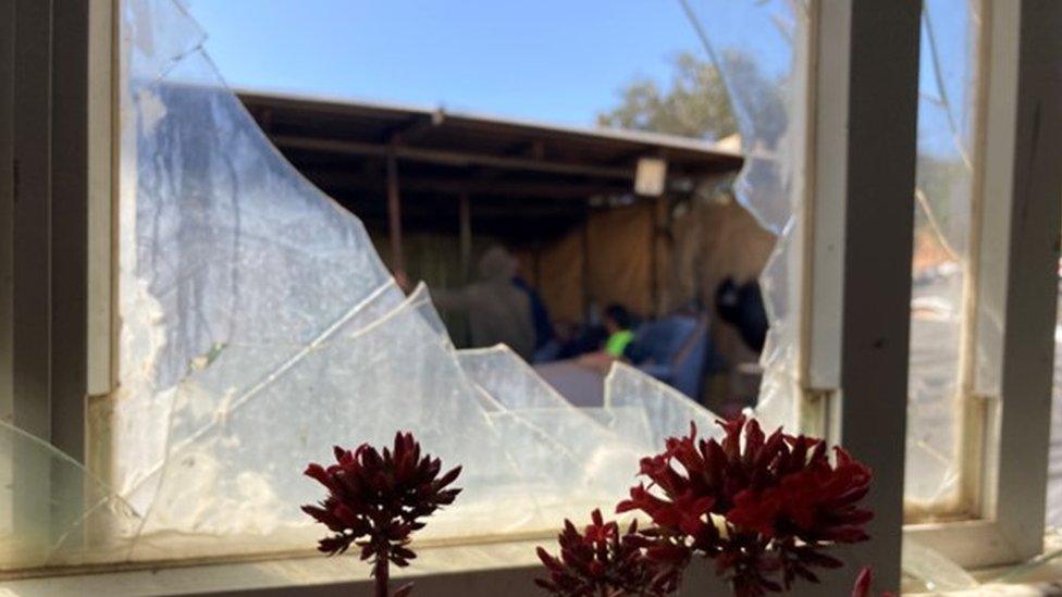 Broken window at Abu Khaled's home near the Palestinian village of Turmus Ayya, in the occupied West Bank