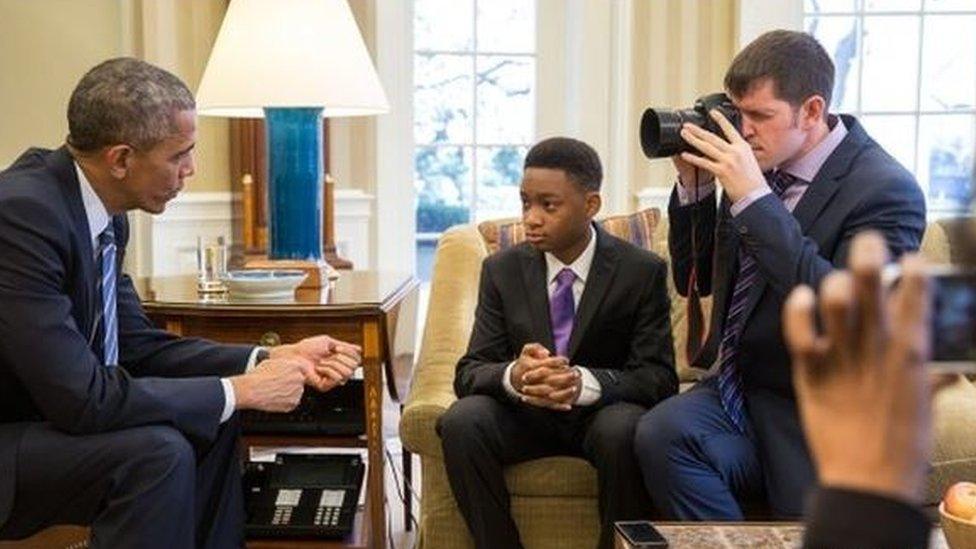 Brandon Stanton (seated on the right) has previously been invited to the White House for his fundraising for education.