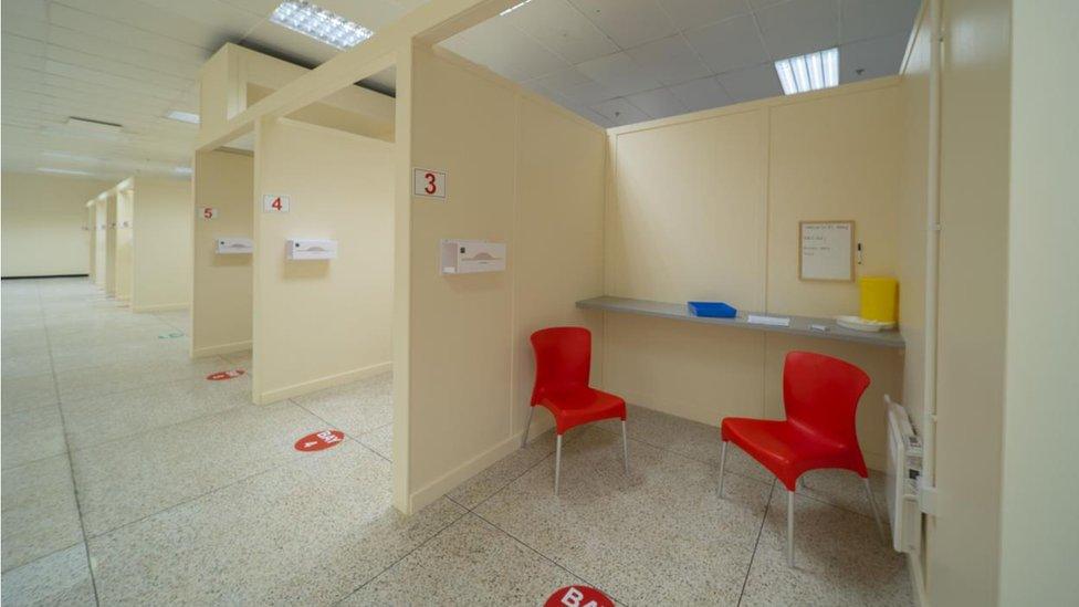 Cubicles at Douglas vaccination hub