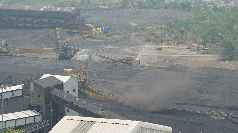 A coal collection site at a coal-fired power plant in Korba of Chhattisgarh district