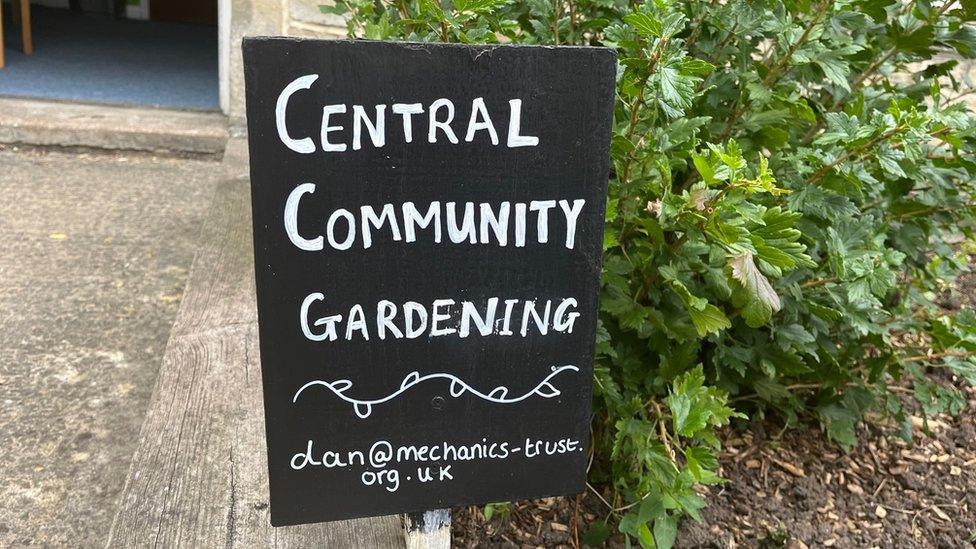 Sign saying Central Community Gardening