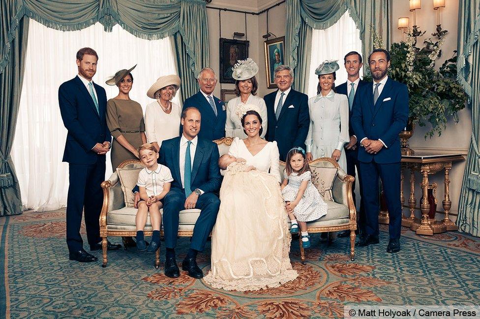 Royal family pose for photograph at Prince Louis' christening