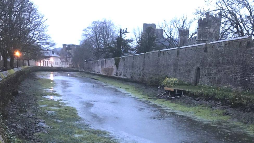 The moat at Bishops Palace in Wells