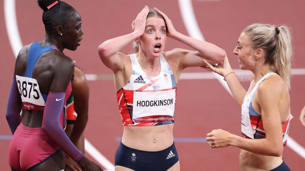 Nineteen-year-old Keely Hodgkinson reacts as she wins the silver medal for Team GB in the Women's 800m Final.