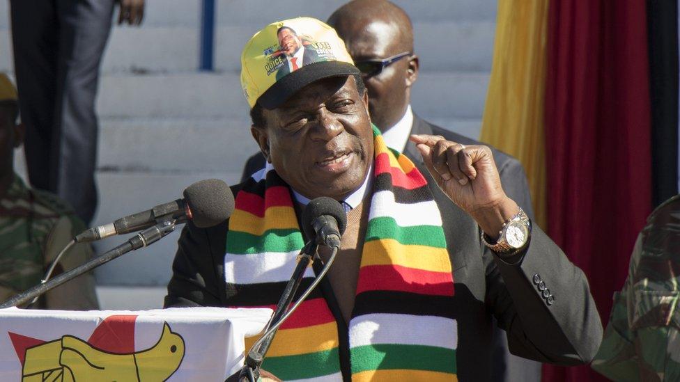 Zimbabwean President Emmerson Mnangagwa addresses farmers and businessmen