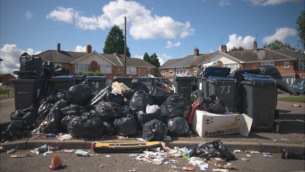 Uncollected waste in Alum Rock, Birmingham in 2017