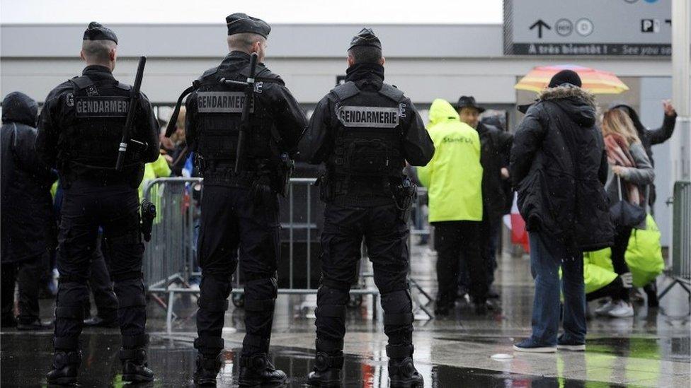 French police outside football stadium