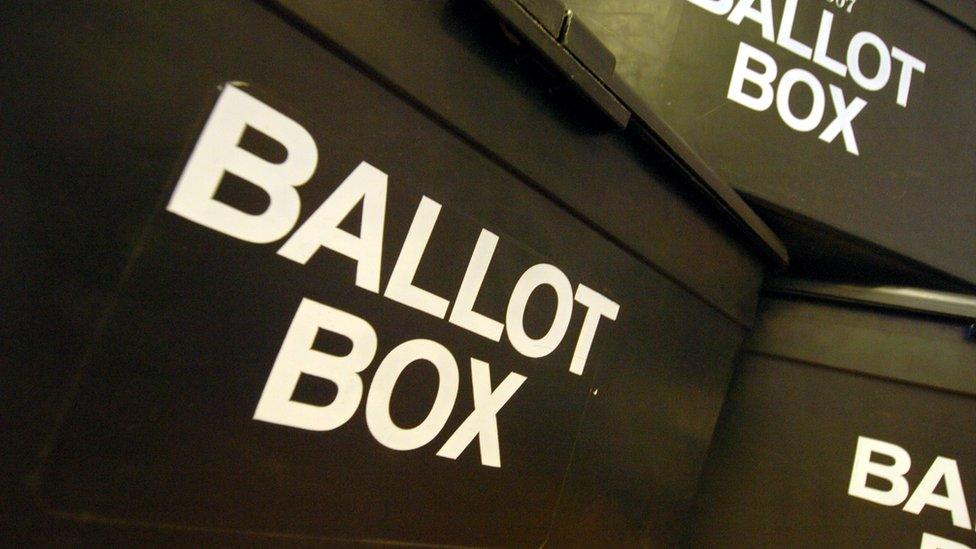 Ballot boxes at a polling station