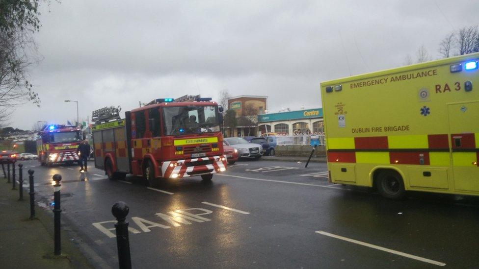 Fire and ambulance vehicles at the scene of the shooting at Dublin's Regency Hotel