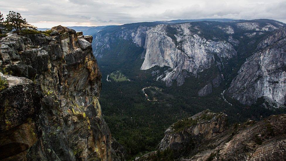 Taft Point, on left, rises about 3,000ft (900m) off the valley floor