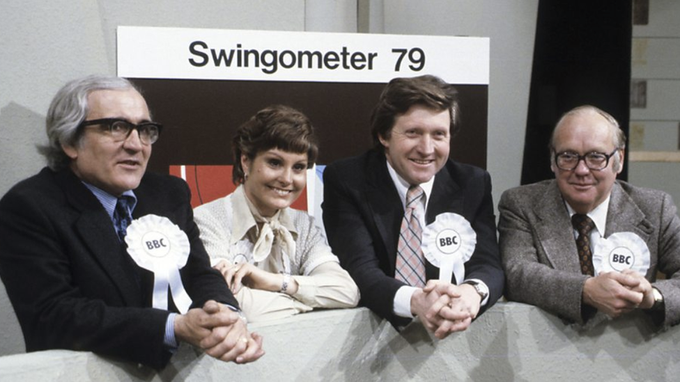 David Butler, Angela Rippon, David Dimbleby and Bob McKenzie.