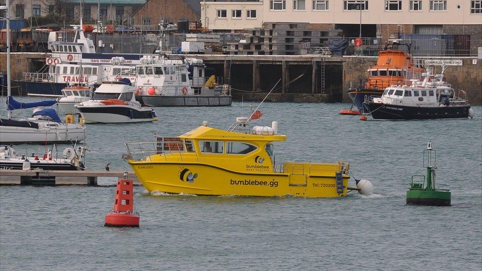 Bumblebee catamaran in St Peter Port Harbour, Guernsey