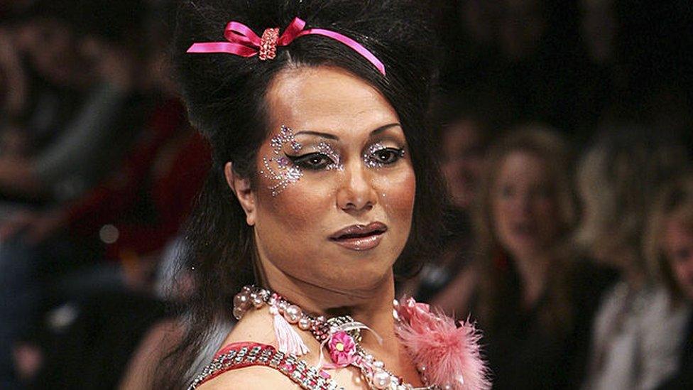 A Fafafine model parades down the catwalk during the Annah Stretton show during Air New Zealand Fashion Week 2005