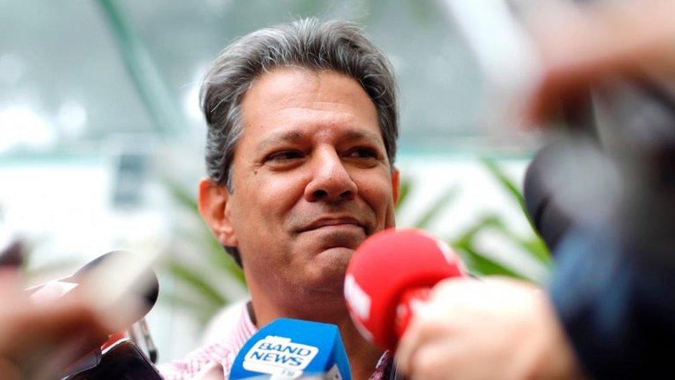 Brazilian socialist presidential candidate Fernando Haddad talks to media after casting his ballot at a polling station in Sao Paulo, Brazil, 07 October 2018.