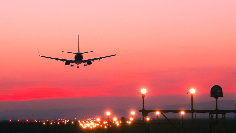 Plane landing at airport