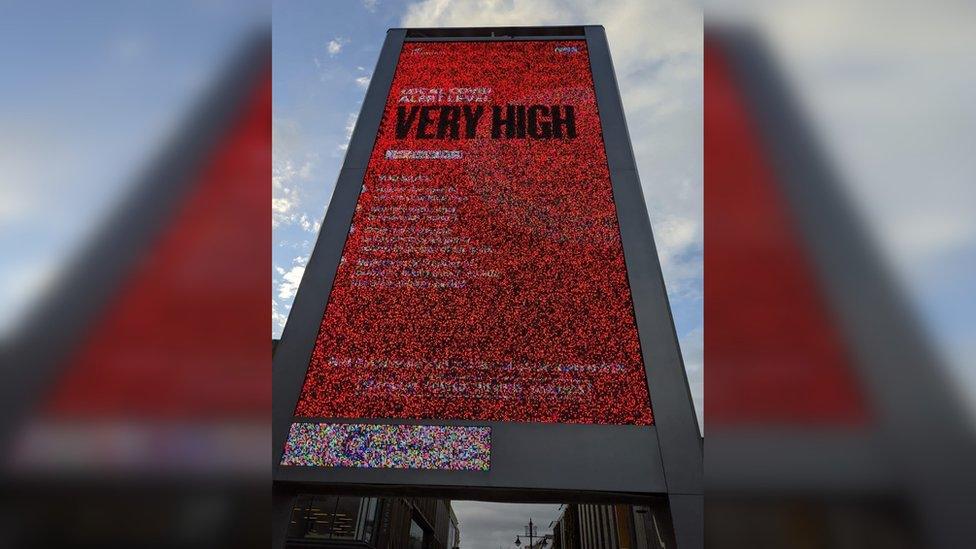 Electronic advert warning Newcastle has a "very high" coronavirus alert level