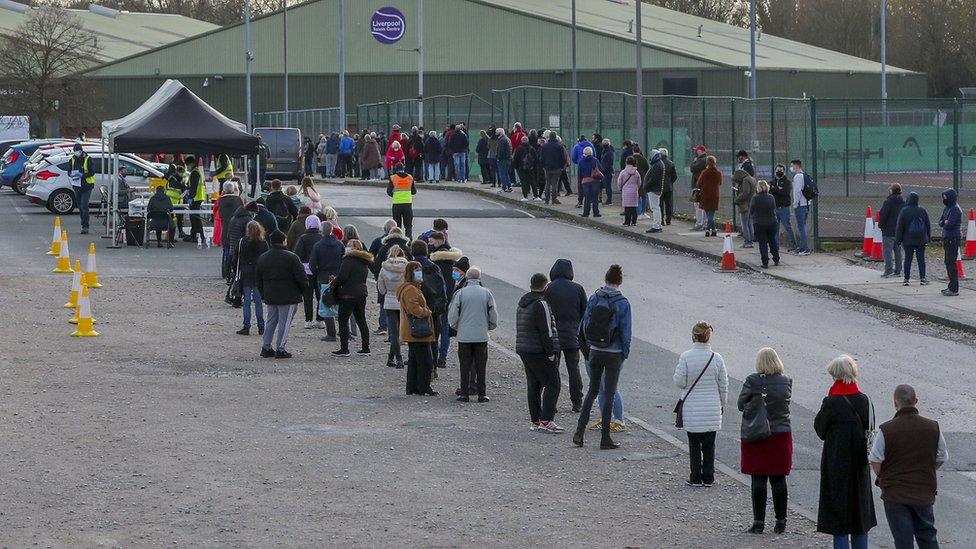 Mass testing queues in Liverpool