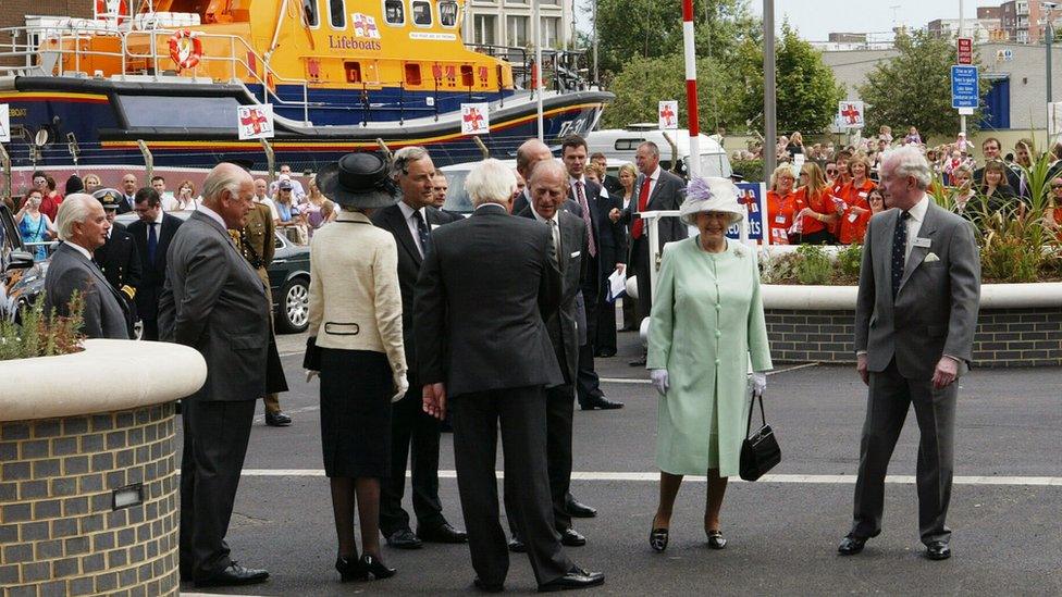 The Queen, Accompanied By The Duke Of Edinburgh And The Duke Of Kent During A Walkabout Before Formally Opening The Royal National Lifeboat Institution's First Lifeboat College In Poole, Dorset.