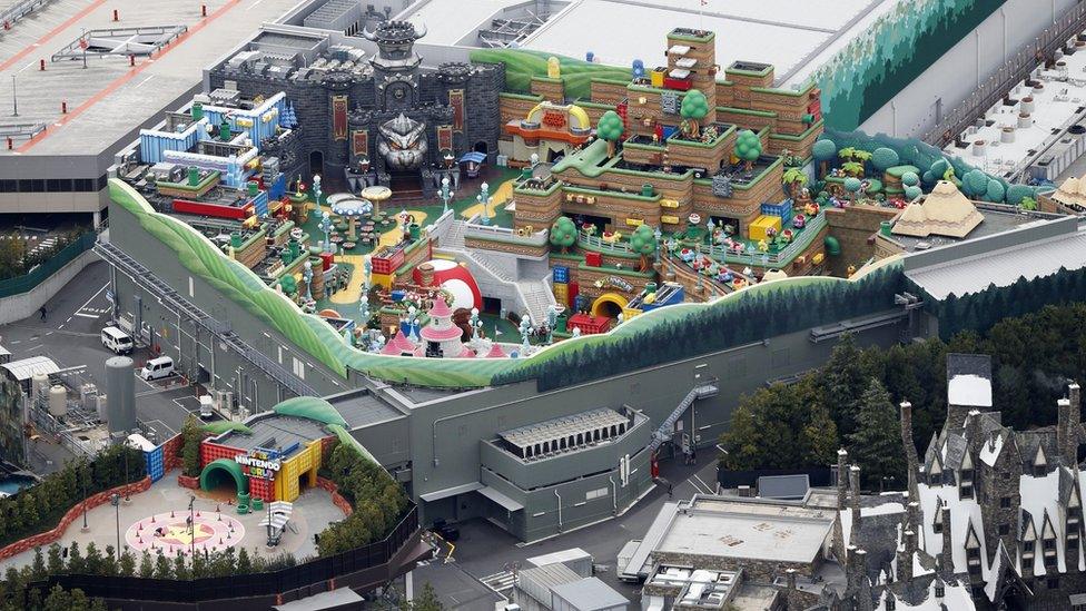 An aerial view of Super Nintendo World