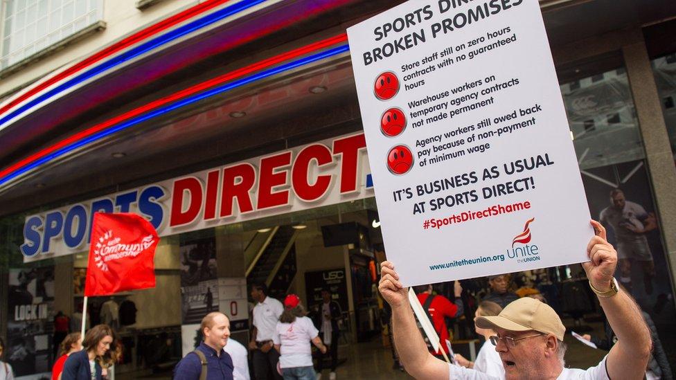 Protester outside Sports Direct outlet