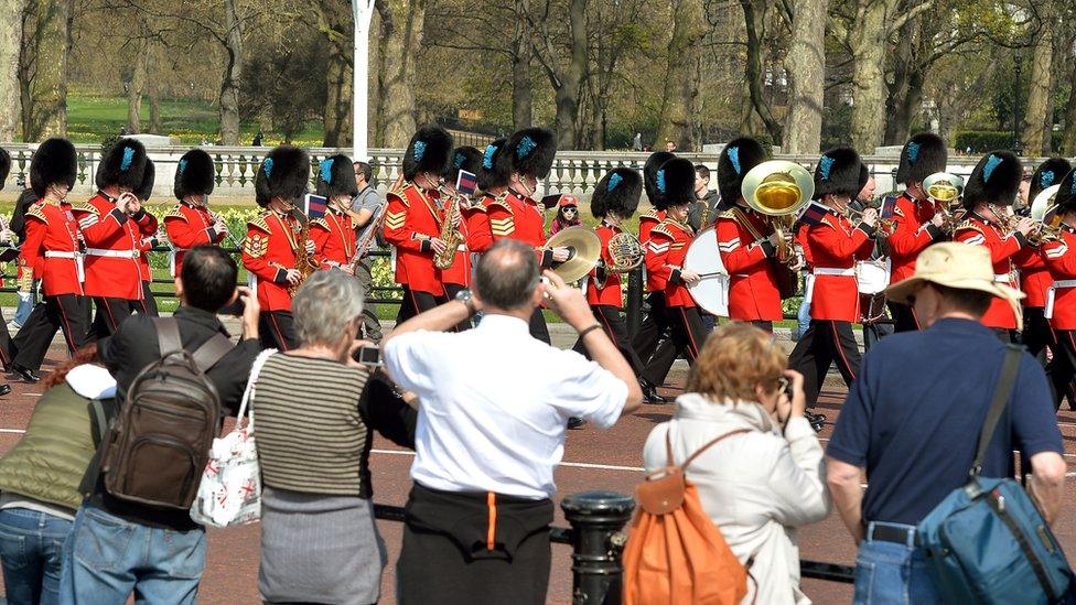 People watching the Changing the Guard at Buckingham Palace, London