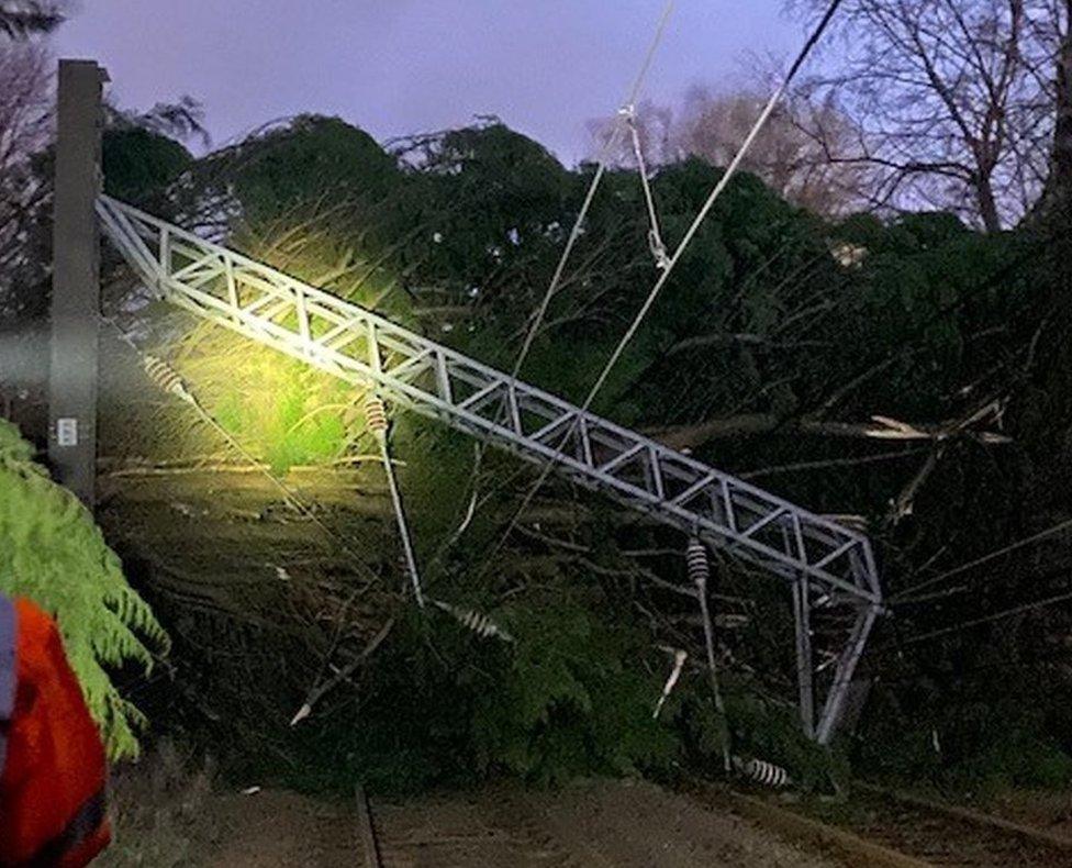 Overhead lines were damaged on the railway at Kilwinning, North Ayrshire