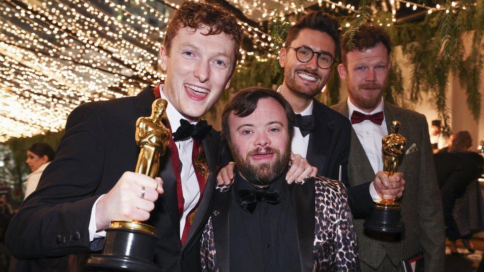 An Irish Goodbye actor James Martin with Tom Berkeley, Seamus O'Hara and Ross White