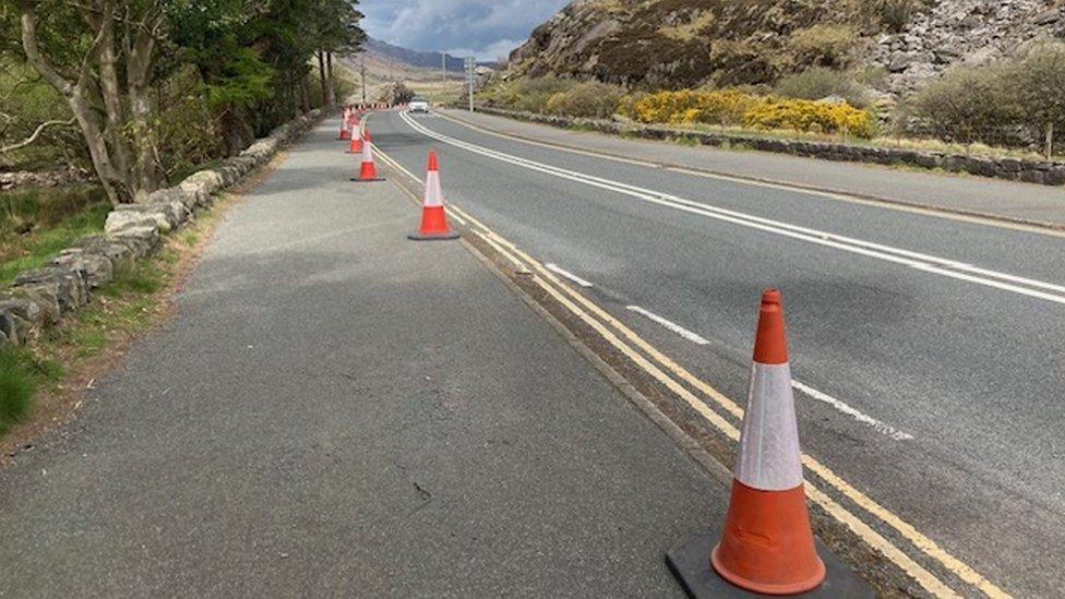 Bollards along a stretch of road