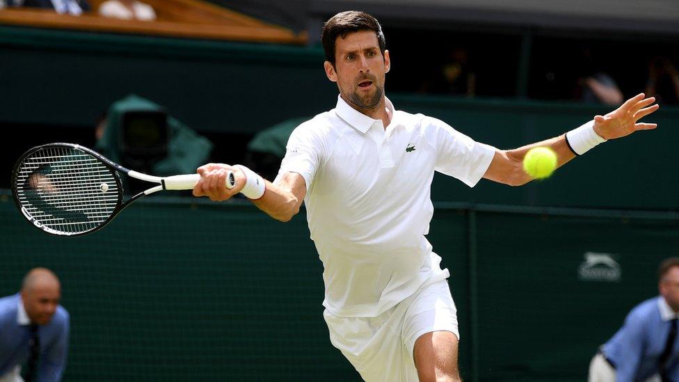 Novak Djokovic of Serbia plays a forehand