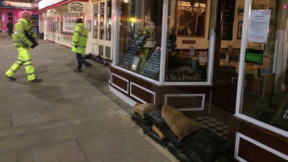 Sandbags are protecting businesses on Scarborough seafront