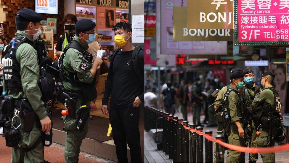 Police in Hong Kong checking civilians