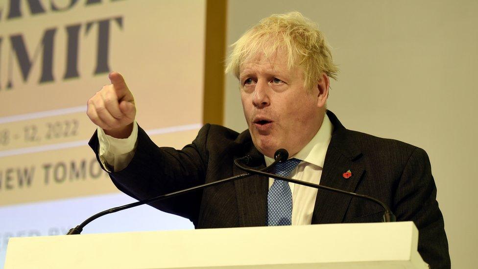 Boris Johnson speaking at an event in Delhi