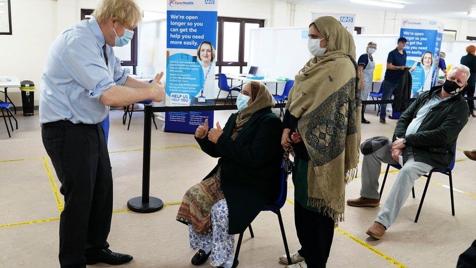 Boris Johnson at a vaccination centre in Batley