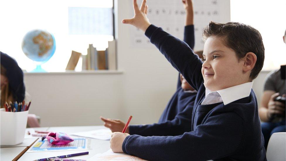 Child with Down's Syndrome in school