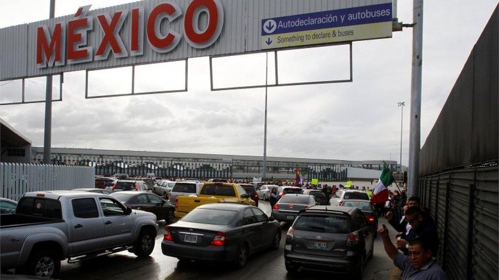 Demonstrators protest against a fuel price hike at the border gate know as El Chaparral in Tijuana, Mexico January 15, 2017.