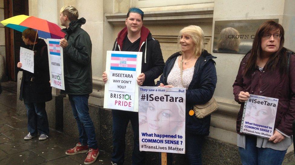 Several demonstrators gathered outside Bristol Crown Court