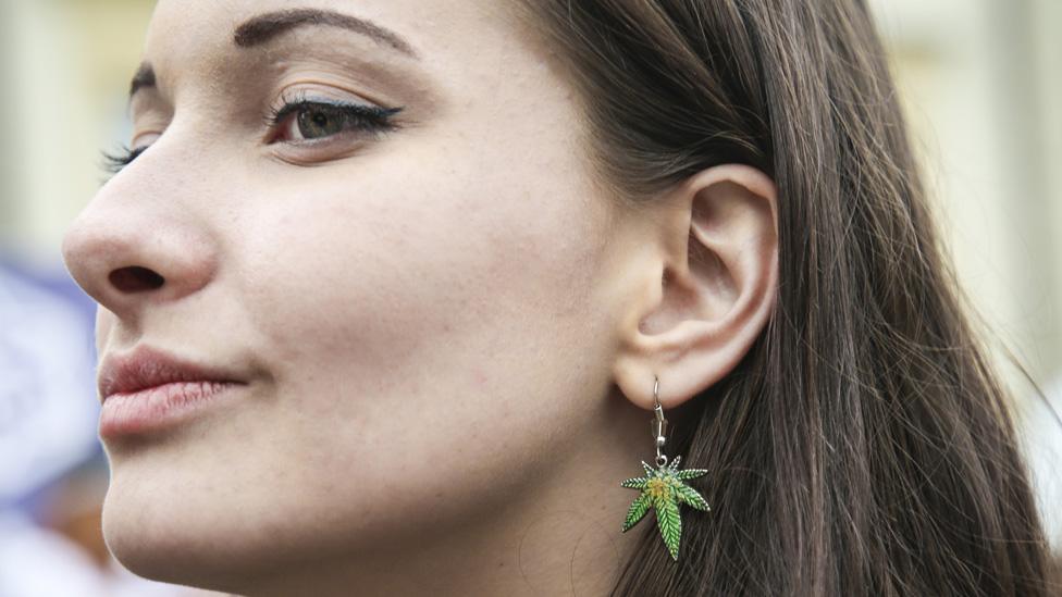 Woman at a march to legalise cannabis, in Krakow