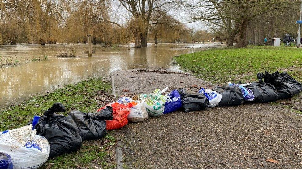 Flood defences along the river in Bedford