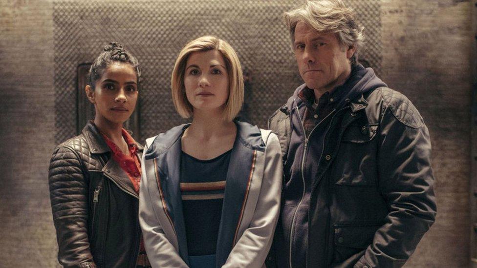 Mandip Gill, Jodie Whittaker and John Bishop.