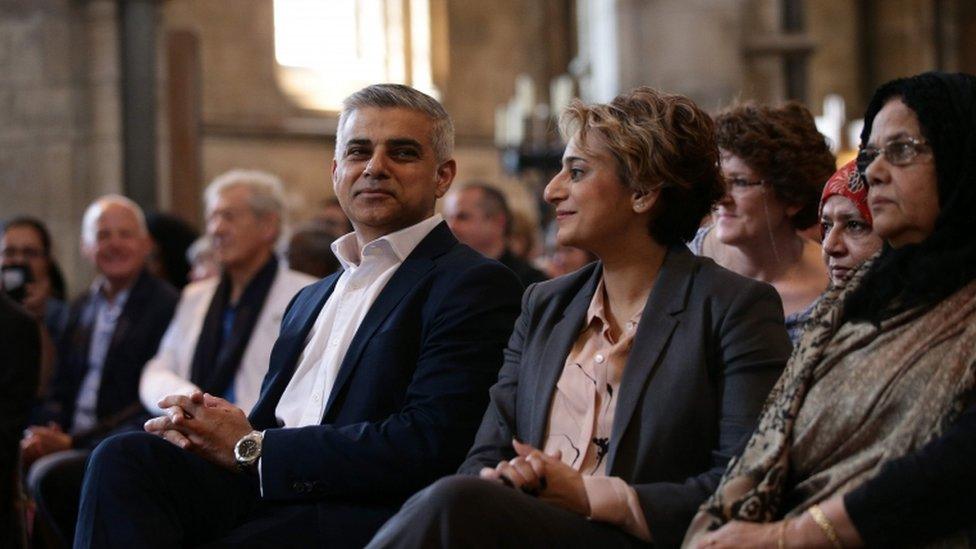 Sadiq Khan sits with his wife Saadiya